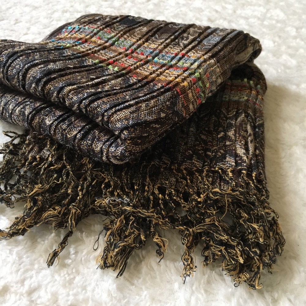Brown and rainbow bohemian scarf reversible print